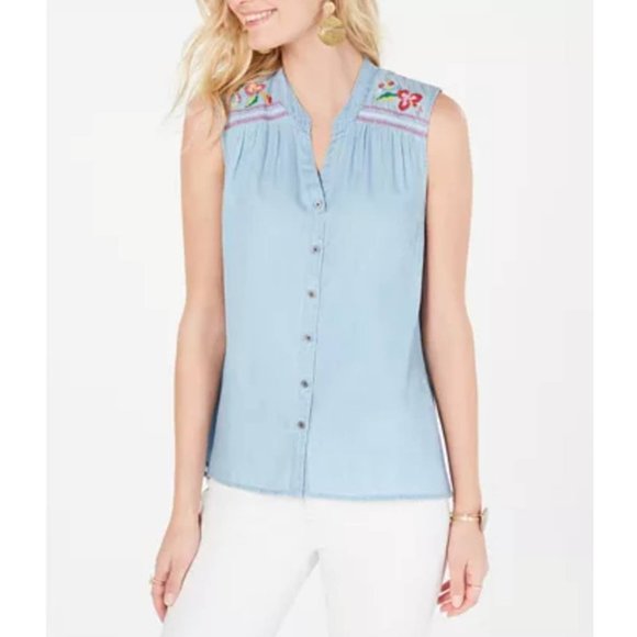STYLE & CO Countrycore Embroidered Sleeveless Top
